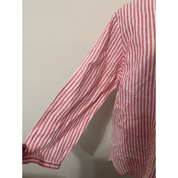 L.L.Bean Striped Linen Tunic Top XL Red White Coastal Beachy - Picture 3 of 9
